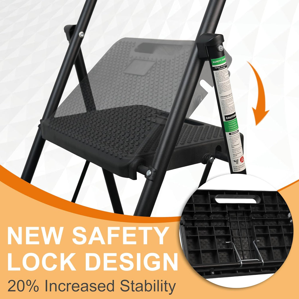 Step Ladder, Folding Step Stool with Wide Anti-Slip Pedals, Sturdy Steel Ladder with Handrail, Space-Saving, Portable