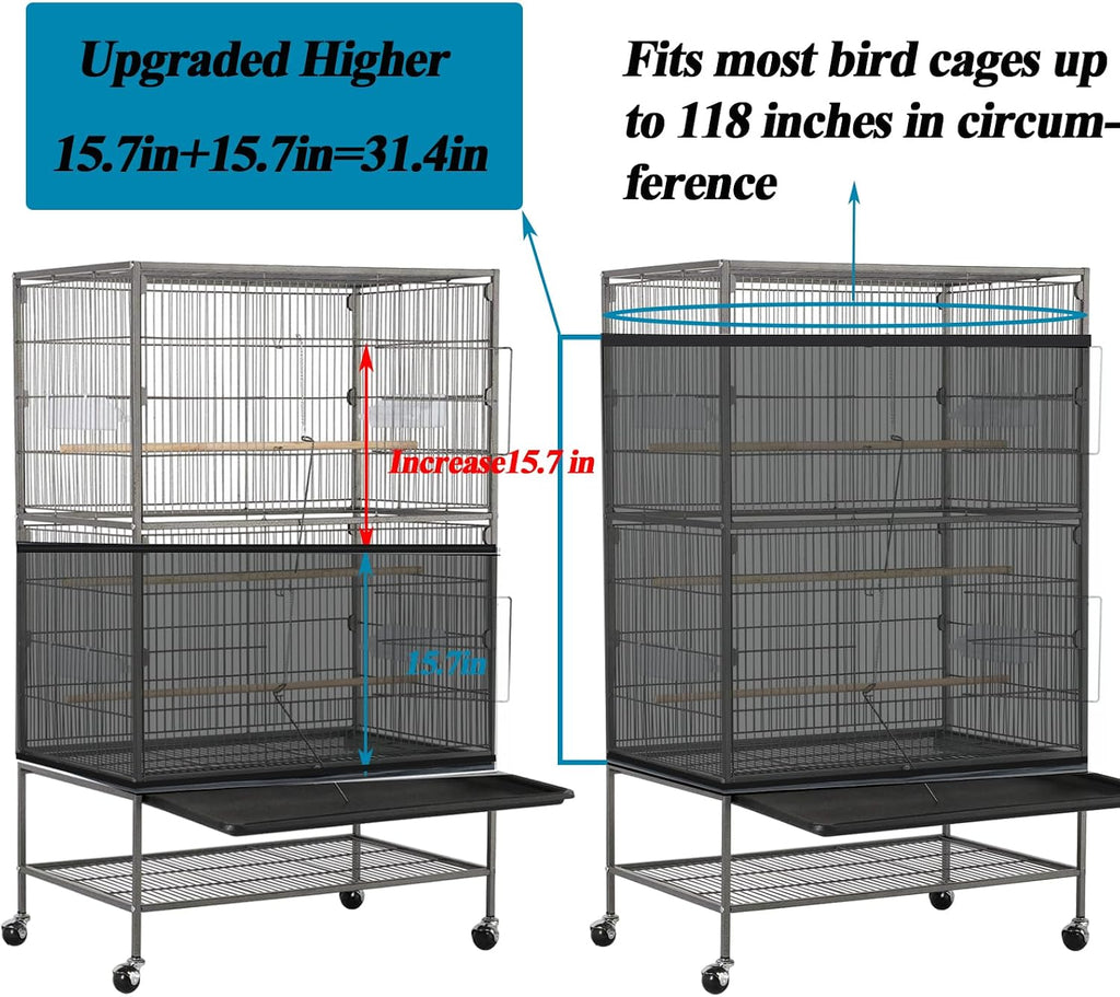 Large Bird Cage Seed Cather,Bird Cage Cover Adjustable Soft Airy Skirt Guard Birdcage Nylon Mesh Net for Parrot