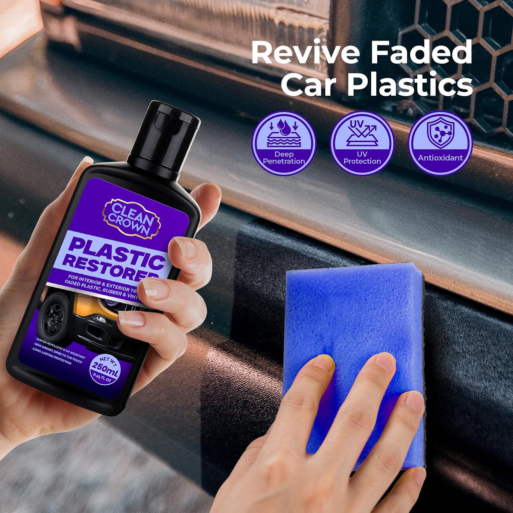 Plastic Restorer for Cars (8.45 fl oz), User Friendly Car Trim Restorer, Quick Plastic Trim Restorer with Free Sponge