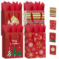4 Pack 10.6" Christmas Red Gift Bags with Handles