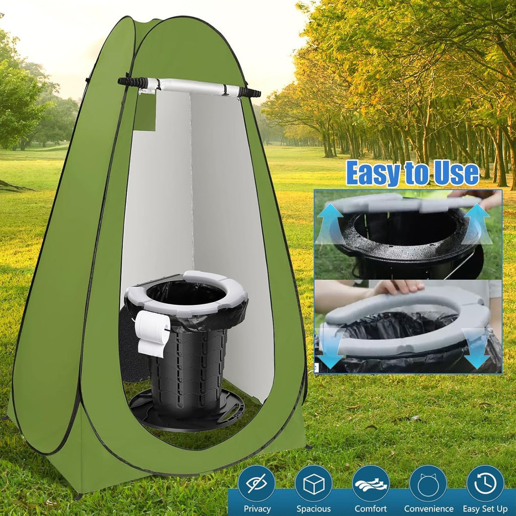 Portable Toilet Kit for Camping, Camp Toilet with Pop-Up Privacy Tent, Toilet Bags and Absorbent Gel, Foldable