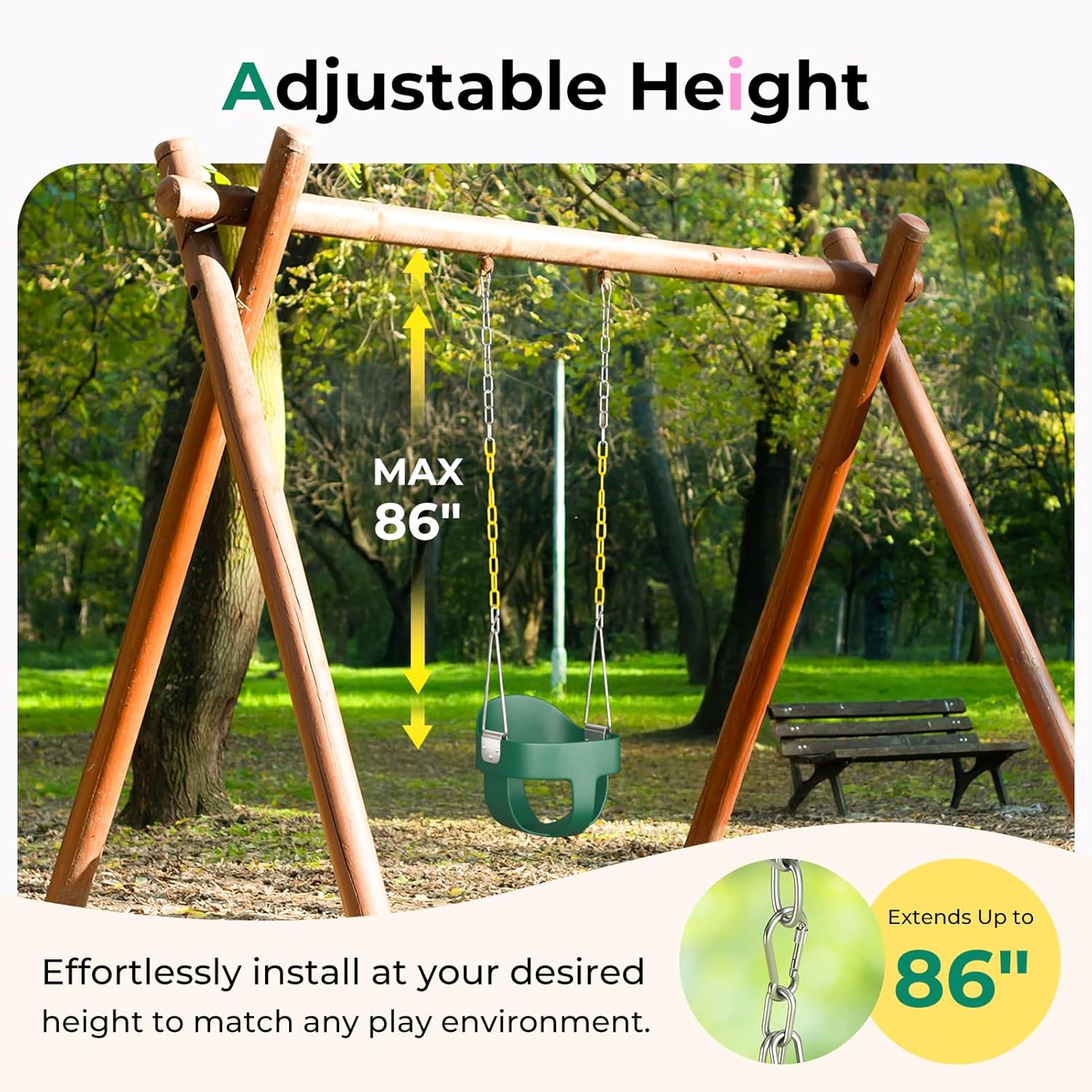 Toddler Swing, Baby Swing Outdoor –High Back Full Bucket Swing Set, 330lb Capacity, Safety Design, Plastic-Coated