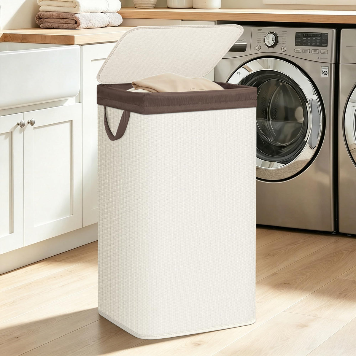 Metal Frame Laundry Hamper with Lid, Tall Laundry Baskets