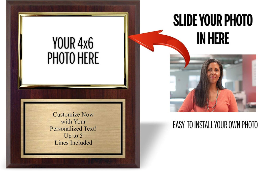 Personalized 8x10 Photo Plaque with 4x6 Horizontal Picture Holder | Custom Engraved Gold Frame Award Plaque, Add Your