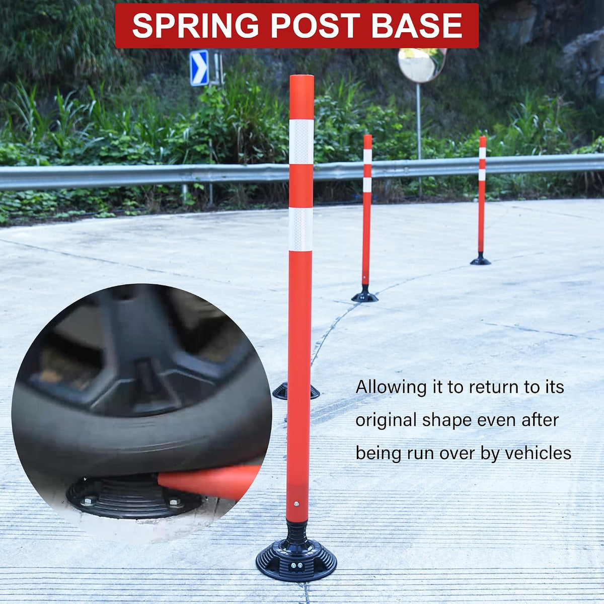 48" Orange Traffic Delineator Cones 8-Pack Safety Post Cones | Fixed Spring Base for Road Safety, Parking Lot