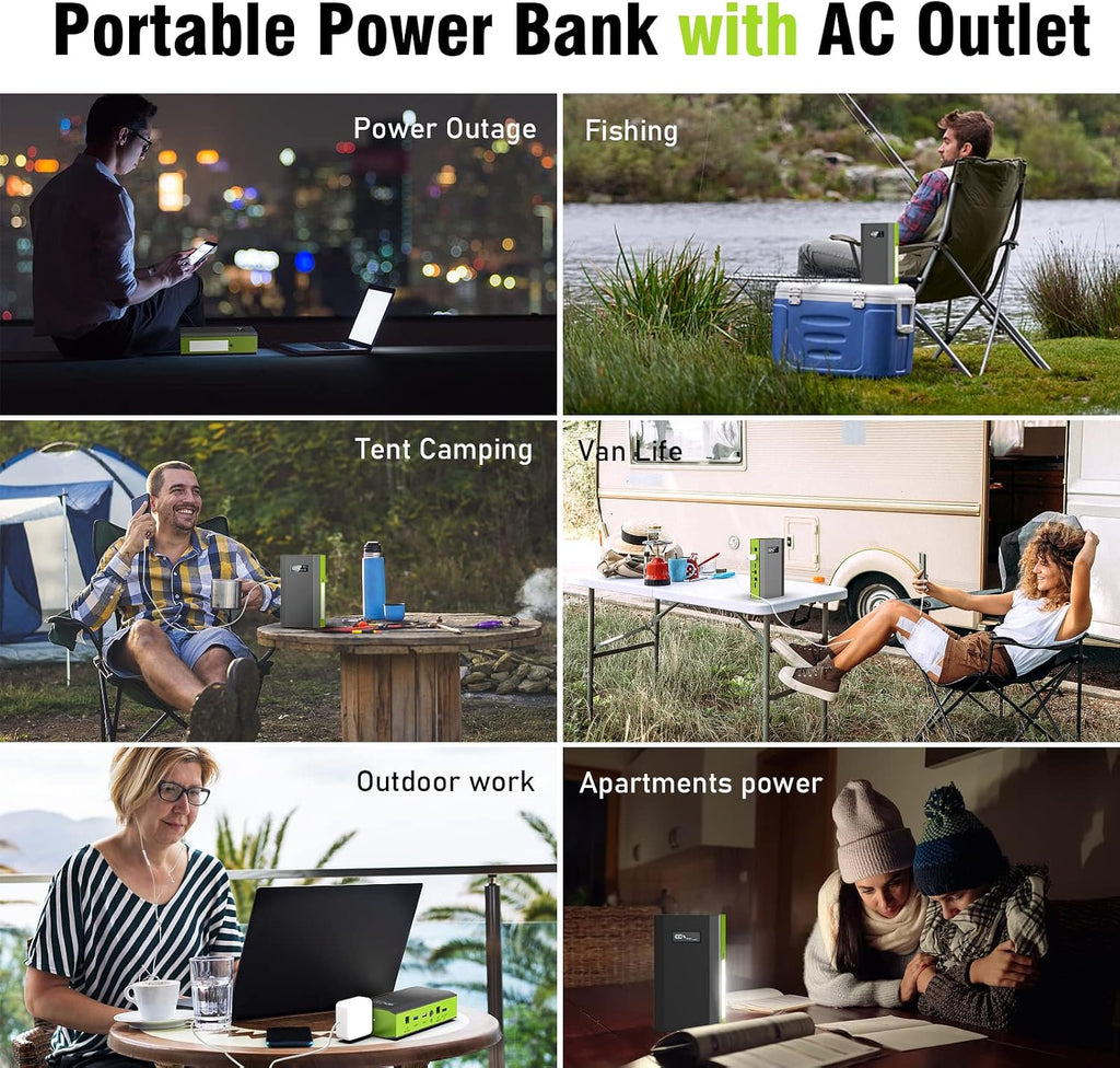 300W Solar Powered Power Bank Generator with 60W Panel, Portable Solar Power Station with DC AC Outlet 110V for