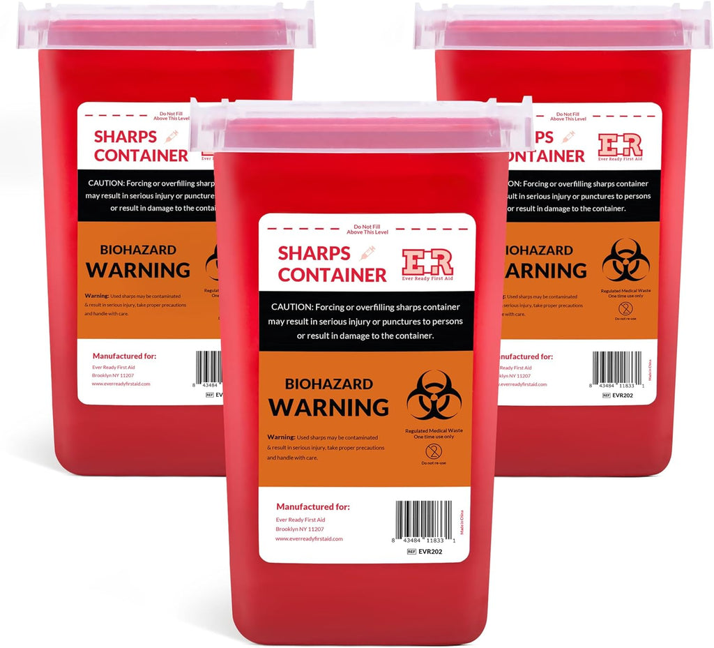 3 Count Sharps Container with Split Lid Design and Locking Mechanism for Sharp Waste Disposal, 1 Quart