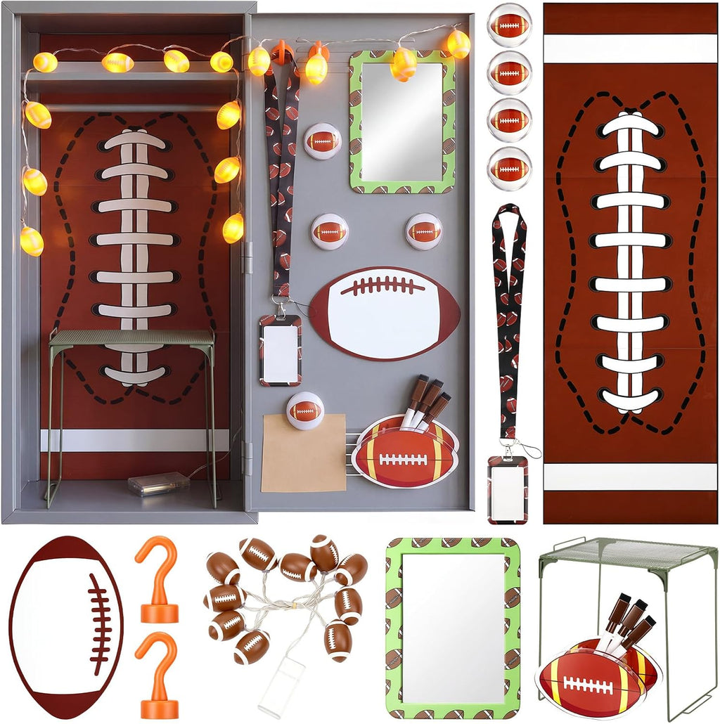 19 Pcs Locker Accessories, Football Locker Organizer Decoration with Shelf, Wallpaper, Mirror, Whiteboard, Pen