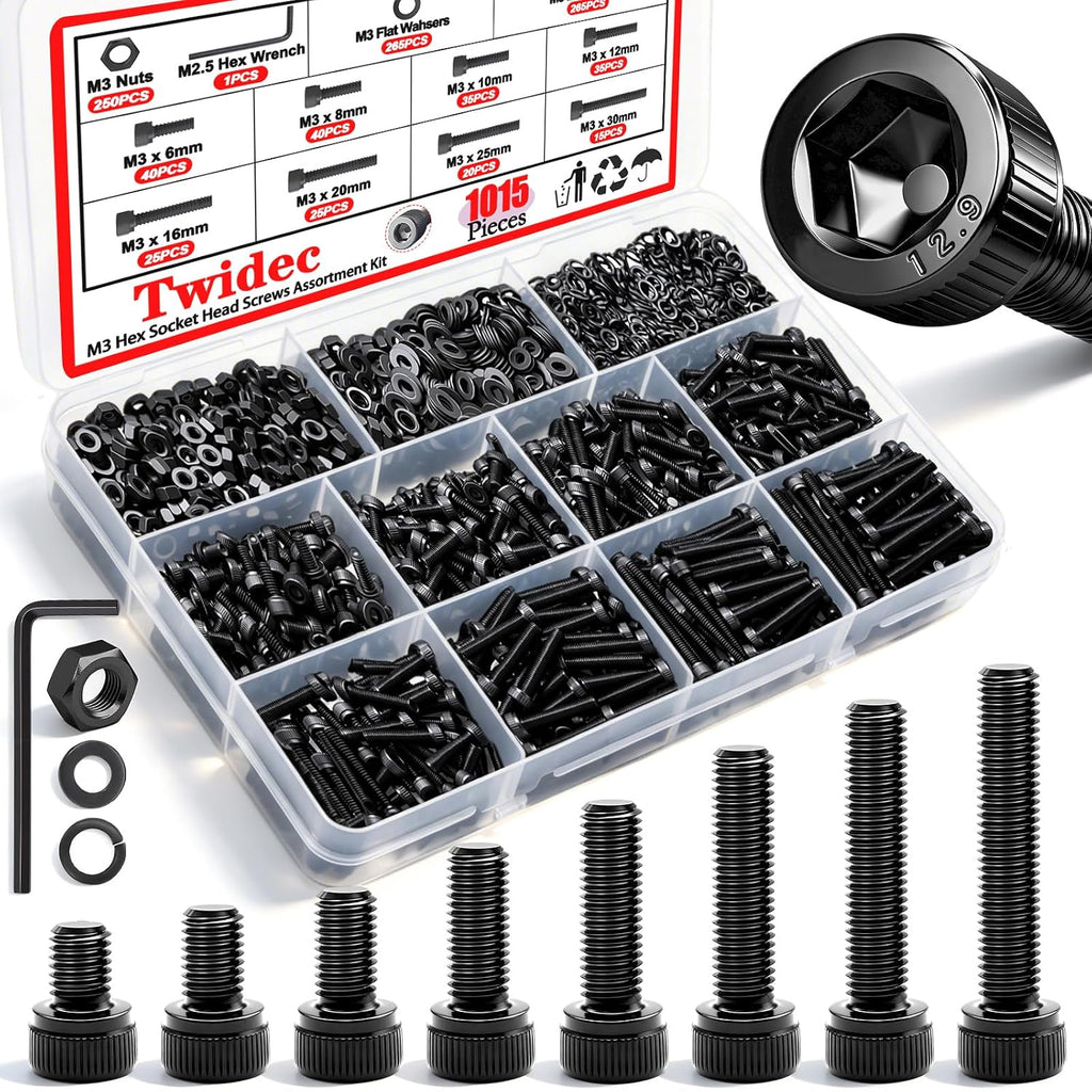 Twidec/1015PCS M3 Screws Assortment Kit,Hex Socket Cap Head Screws