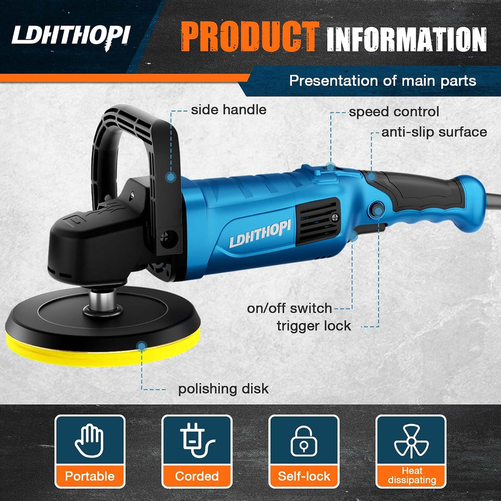 Buffer Polisher, 1800W 6 inch/7 inch Rotary Buffer Polisher Waxer, 2026 Upgraded 750-3100RPM Car Buffers and