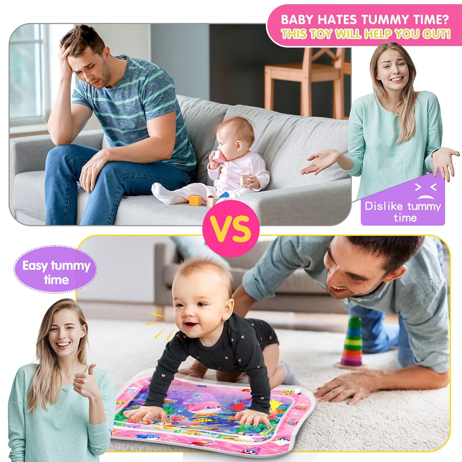Tummy Time Mat Premium Baby Water Play Mat for Infants and Toddlers Baby Toys for 3 to 24 Months, Strengthen Your
