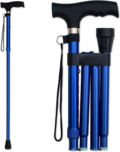 Folding Cane - Foldable Walking Cane with Adjustable Height - Collapsible and Lightweight - Soft Ergonomic Handle for