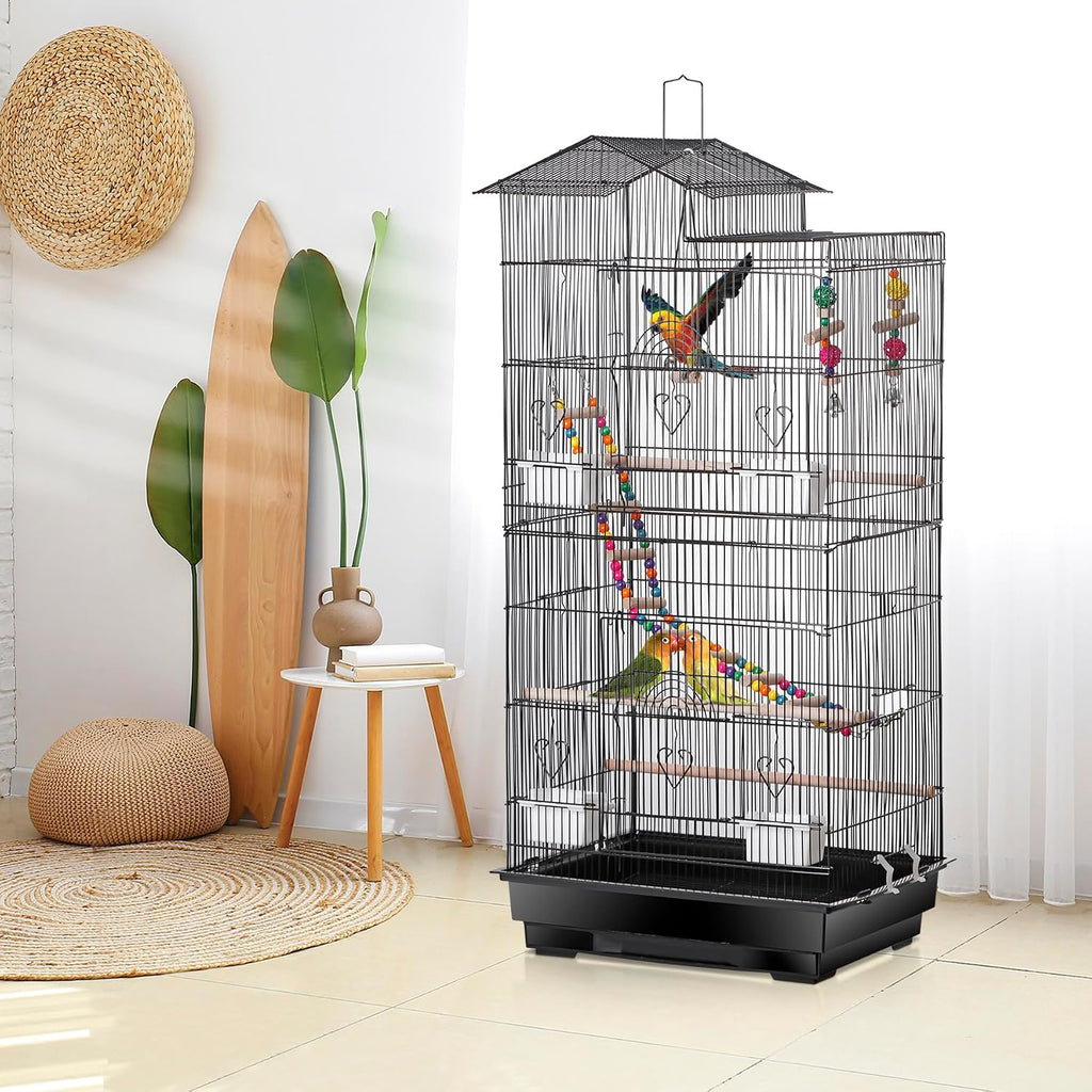 39-Inch Roof Top Bird Cage Large Flight Parrot Cage w/Toys for Small Quaker Cockatiel Sun Conure Parakeet Finch Green