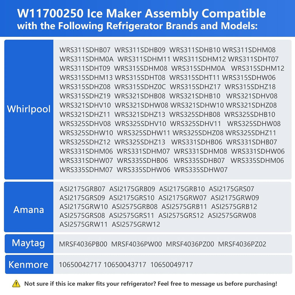 W11700250 W11546935 Refrigerator Ice Maker Assembly Replacement