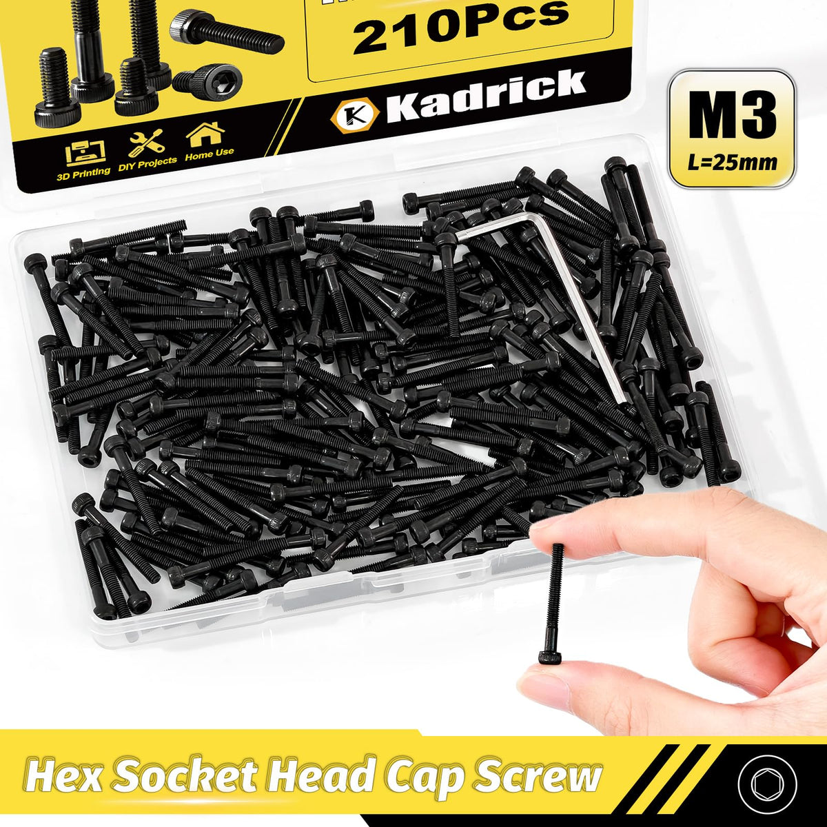 KADRICK 210PCS M3 x 25mm Hex Socket Head Cap Screws, Partially Threaded