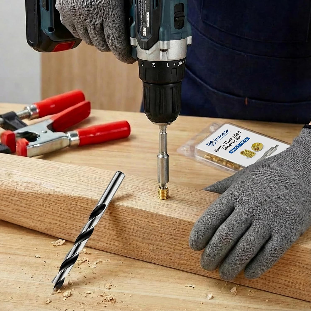 Threaded Inserts for Wood, Installation Kit, Brass, Includes 1/4"-20 Knife Thread Inserts (10pcs), Drill, Installation Tool
