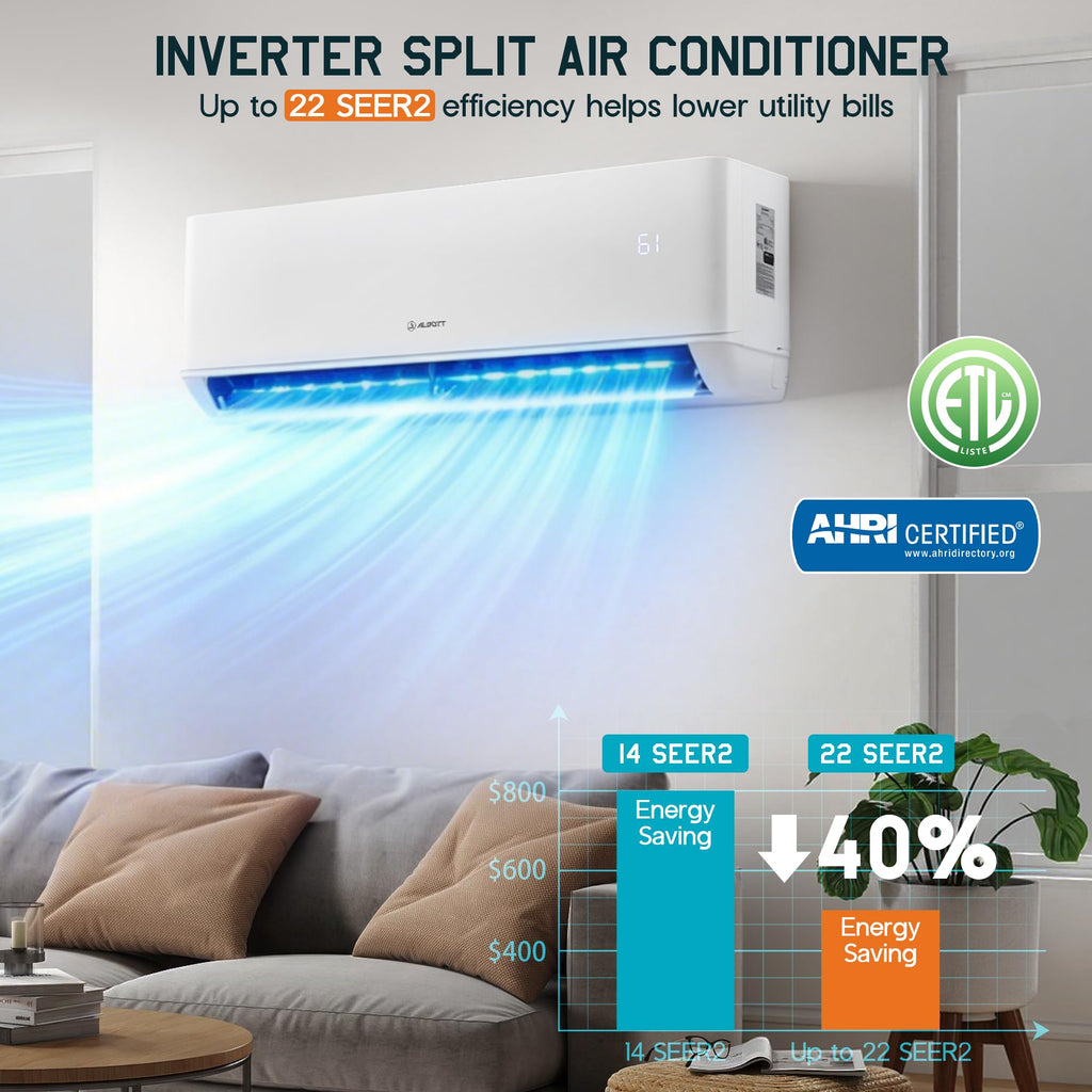 3 Zone Mini Split AC/Heating System, 9K+9K+12K BTU, 22 SEER2