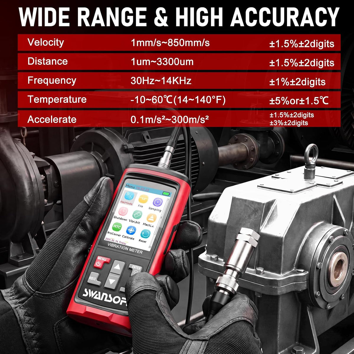 SWANSOFT 5-in-1 Vibration Meter with Remote Sensor, Industrial Analyzer
