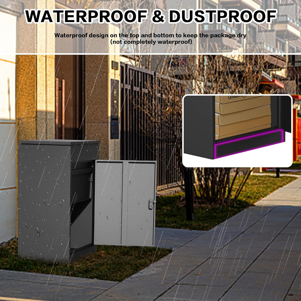 33.5Inch/85CM Express Package Delivery Boxes for Outside, Home Large Space Black Parcel Drop Boxes with Lock