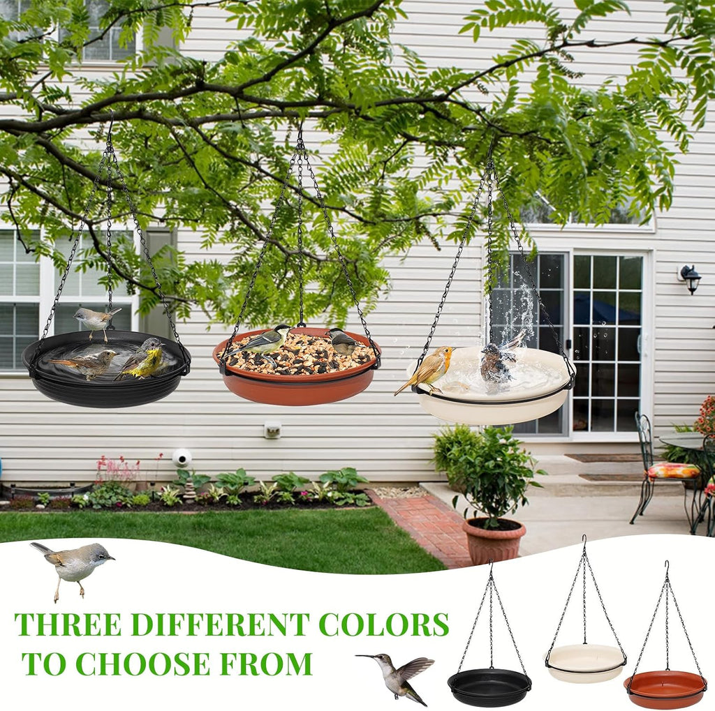 Hanging Bird Bath for Outside, 11" Metal Birdbath & Feeder Bowl, Brown