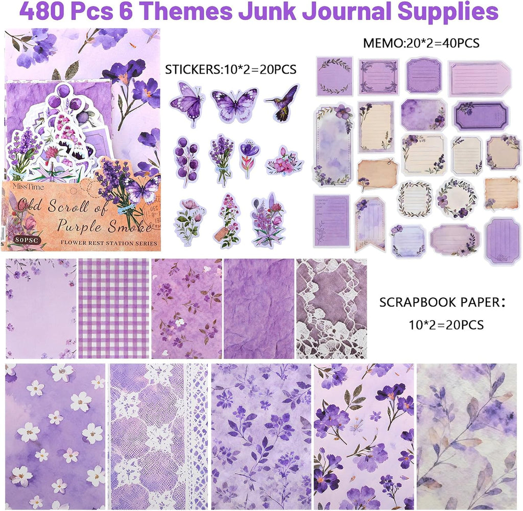 480 Pcs Floral Scrapbook Paper Junk Journal Stickers Supplies 6 Spring Scrapbook Supplies for Planner Journaling Album