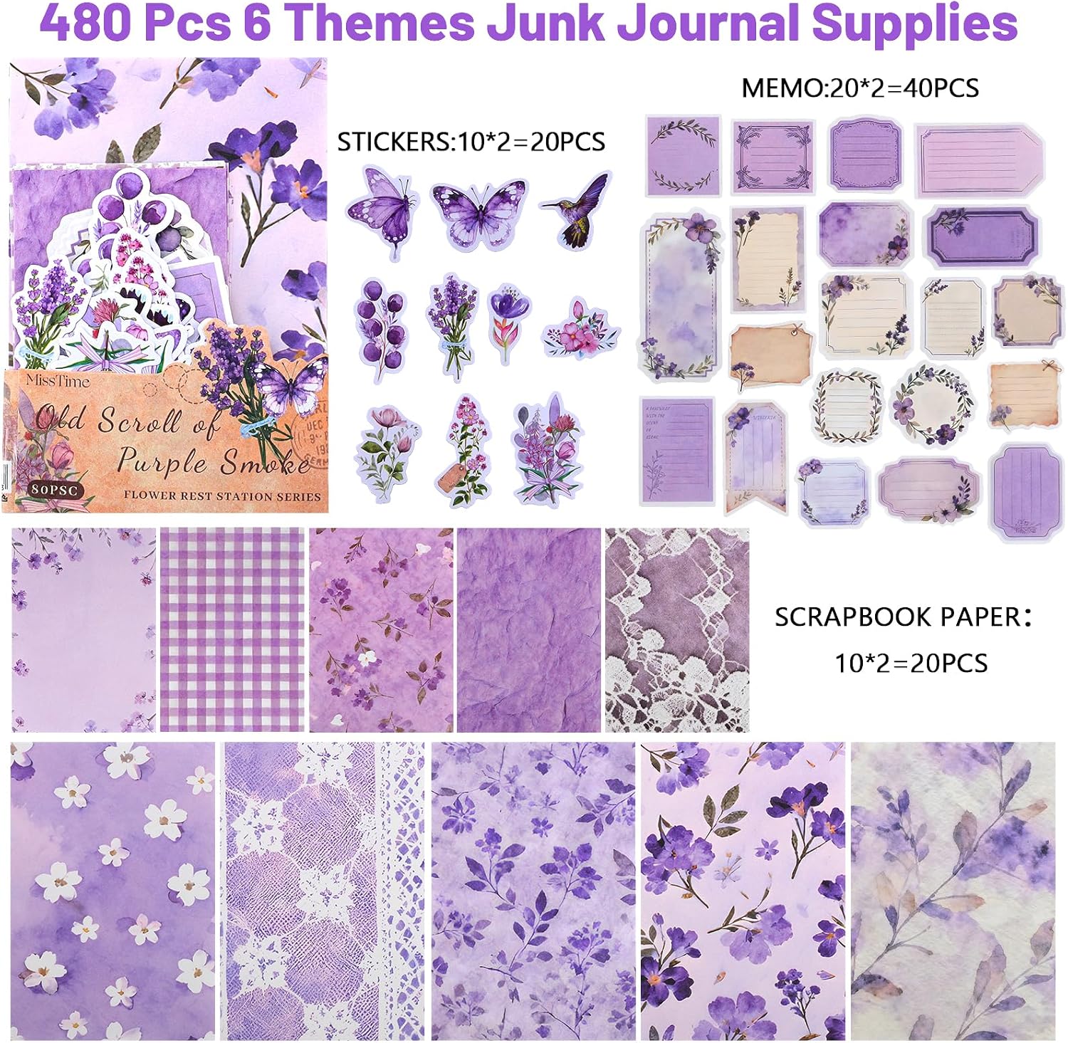 480 Pcs Floral Scrapbook Paper Junk Journal Stickers Supplies 6 Spring Scrapbook Supplies for Planner Journaling Album