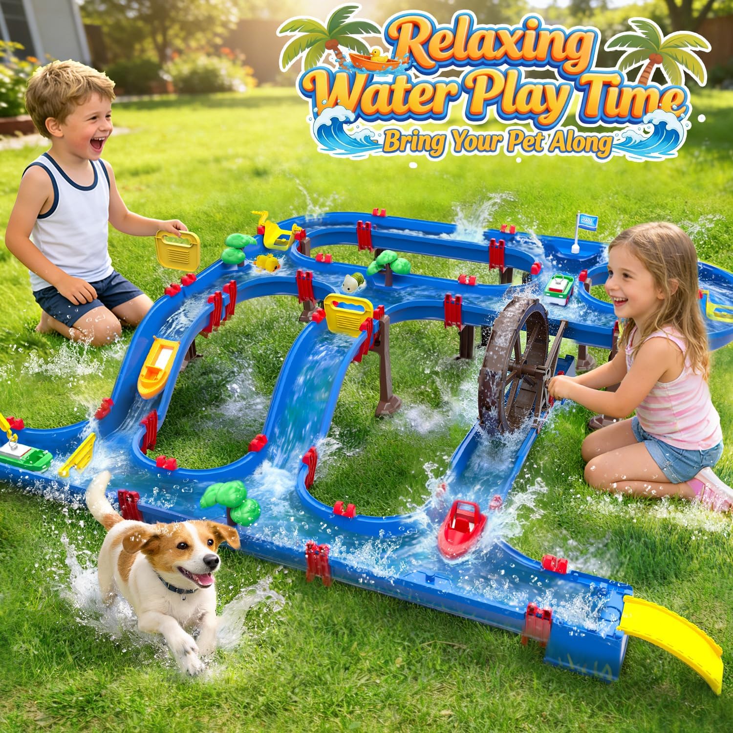 Double-Tier Watermill Summer Toy, 120 PCS DIY Water Table Toys for Kids, Girls, Boys 4-6 Years, Outdoor Water Toys