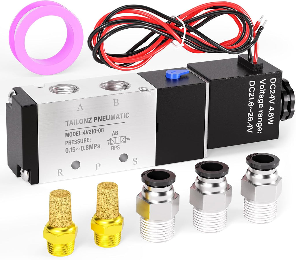 TAILONZ 1/4"NPT DC24V Solenoid Valve 2Position 5Way Outlet wire 4V210-08