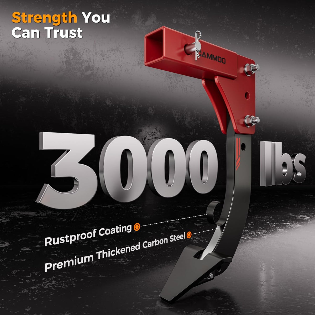 Hitch Mounted Trencher Ripper, 2" Receiver, Red | Alloy-Reinforced, 3-in-1 Teeth Set, 3-Point Trench Digger/Subsoiler