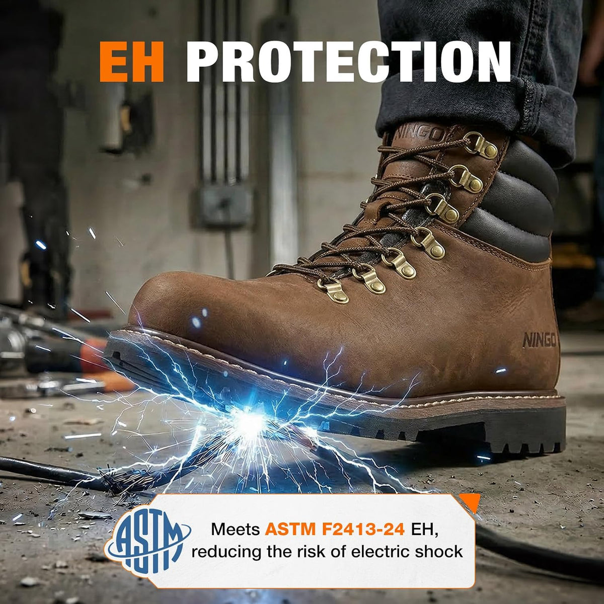 Steel Toe Work Boots for Men Durable Crazy Horse Leather Safety Boots | Goodyear Welt Non Slip EH Rated Sole, Water