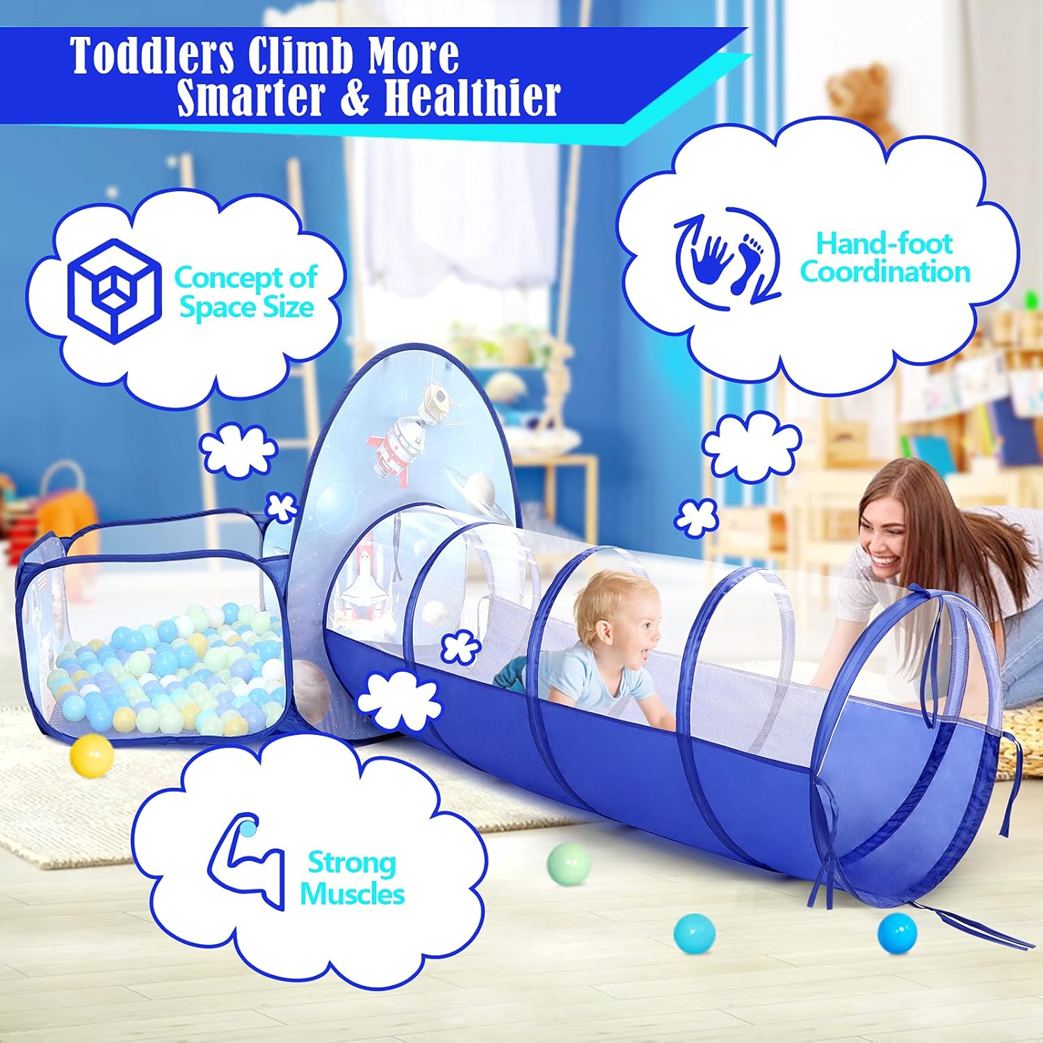 3PC Ball Pits for Toddlers with Kids Play Tent and Kids Tunnel for Boys & Girls, Baby Pop Up Playhouse Toy for