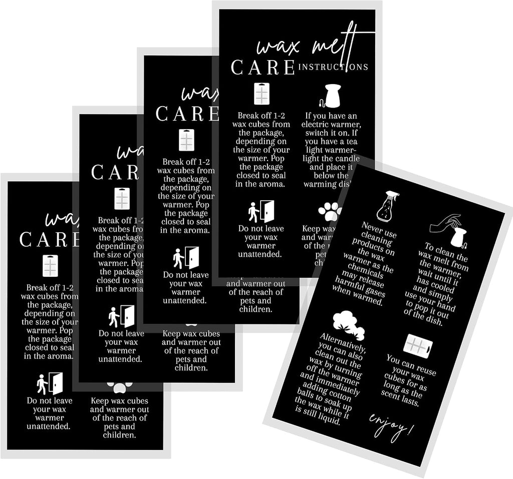 Wax Melt Instruction Cards | 50 pk 2 x 3.5” Wax Melt Supplies Homemade Customer Thank You How To Care for wax cube