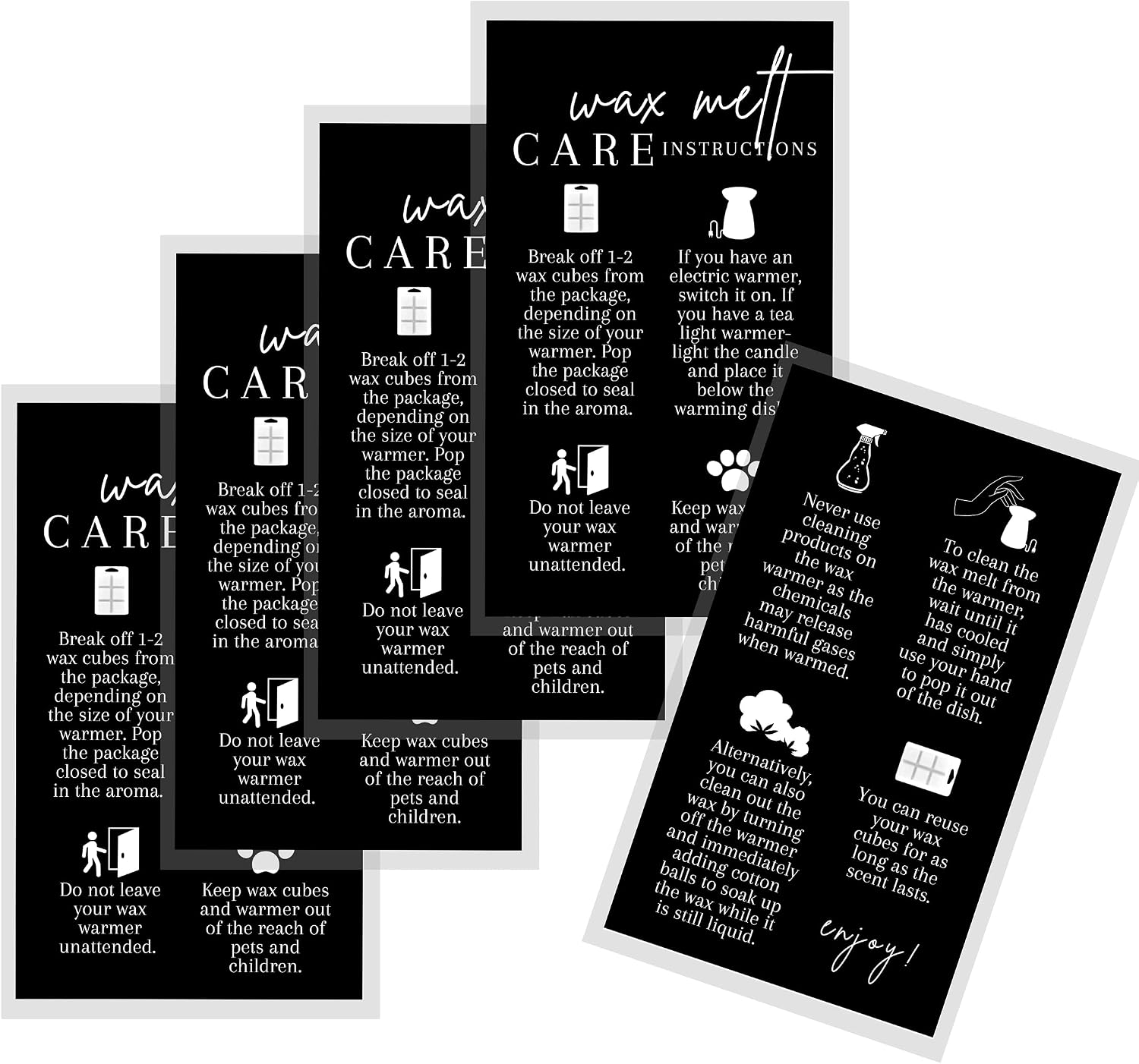 Wax Melt Instruction Cards | 50 pk 2 x 3.5” Wax Melt Supplies Homemade Customer Thank You How To Care for wax cube