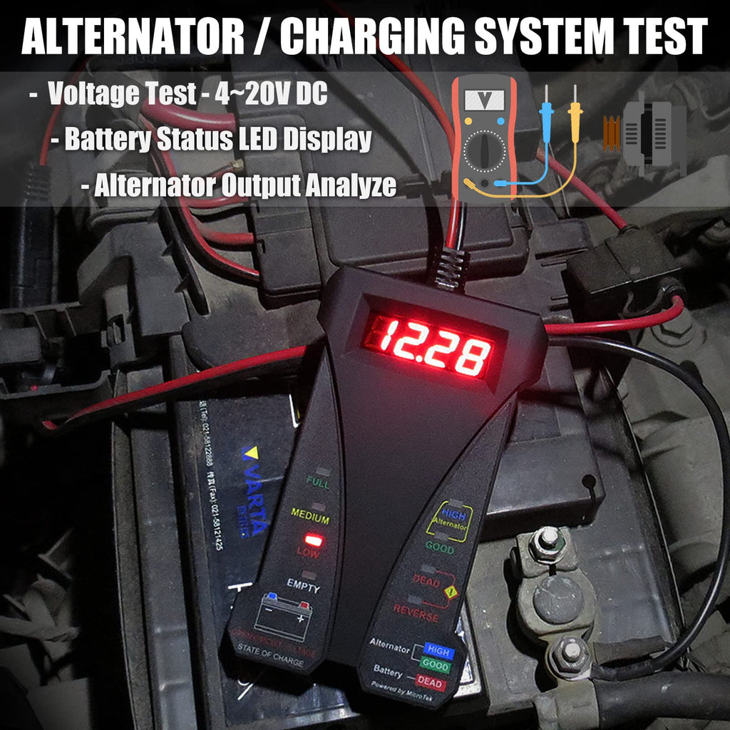 MP0514A 12V Digital Car Battery Tester Voltmeter and Charging System Analyzer with LCD Display and LED Indication