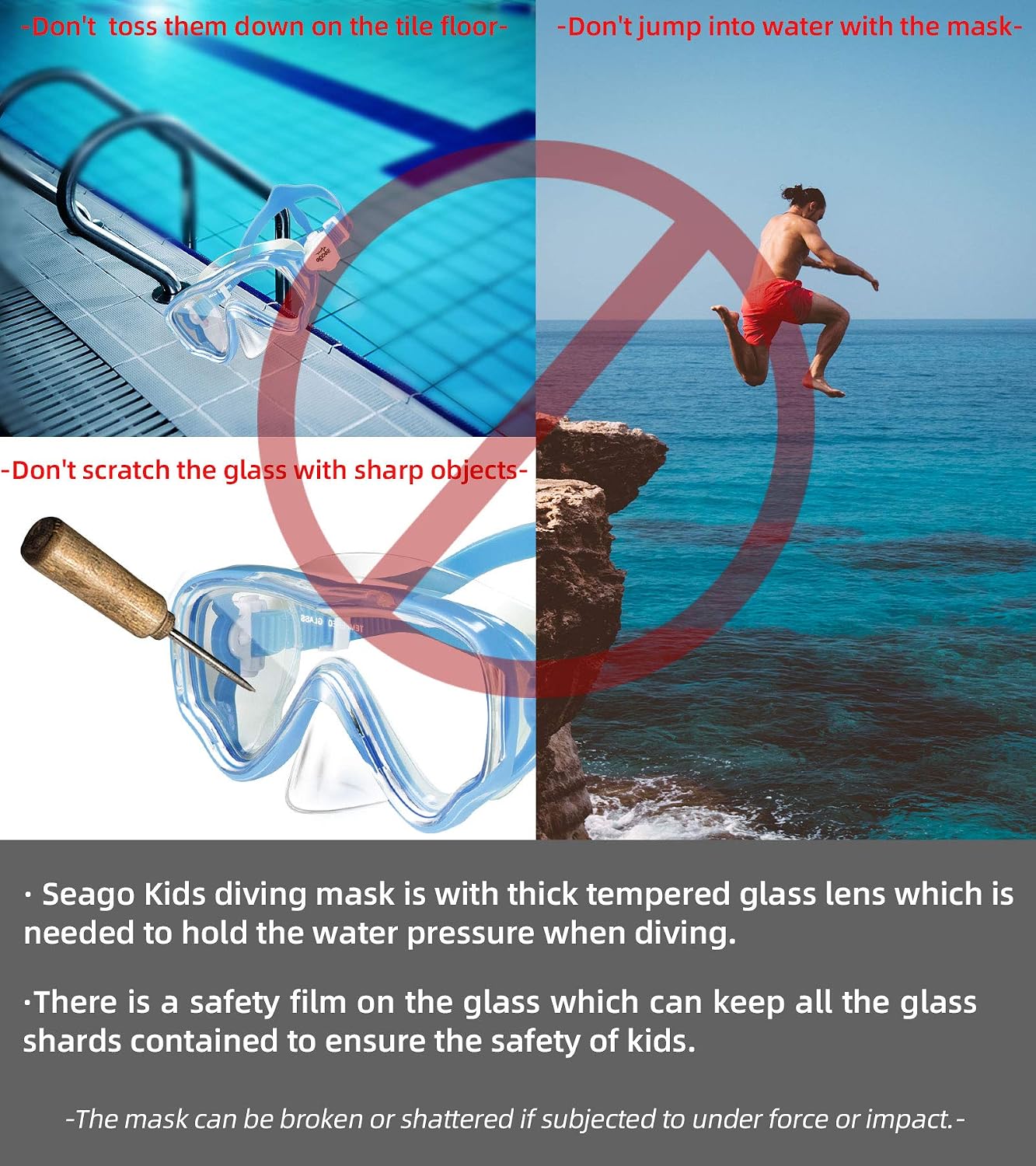 Kids Swim Goggles Snorkel Diving Mask for Youth(5-15), Anti-Fog 180° Clear View