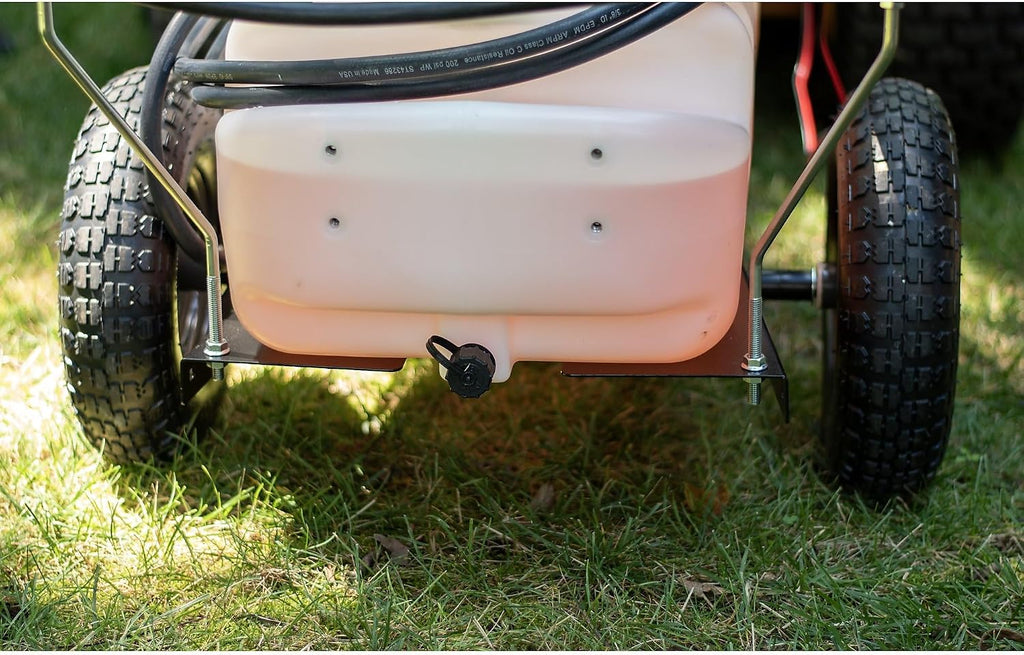 Tow-Behind Lawn Sprayer with Boom and Spray Wand, 15 Gallon Capacity, 1.6 GPM 100 PSI Pump