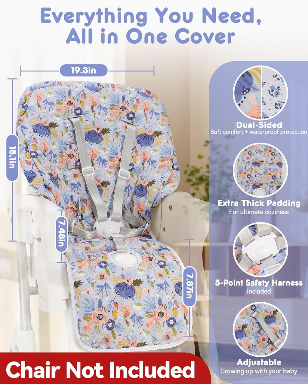 Baby High Chair Cover Replacement, Reversible & Waterproof High Chair Cushion Pad Home & Restaurant use, Includes
