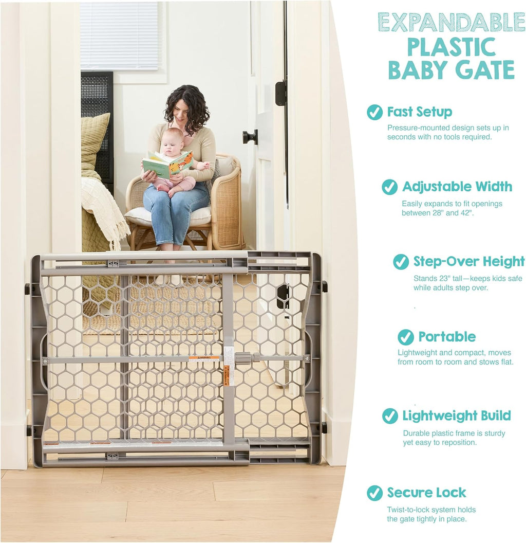 Safety 28"-42" Extra Wide Expandable Baby Gate for Doorways & Bottom of Stairs, Pressure Mounted Safety Gate for