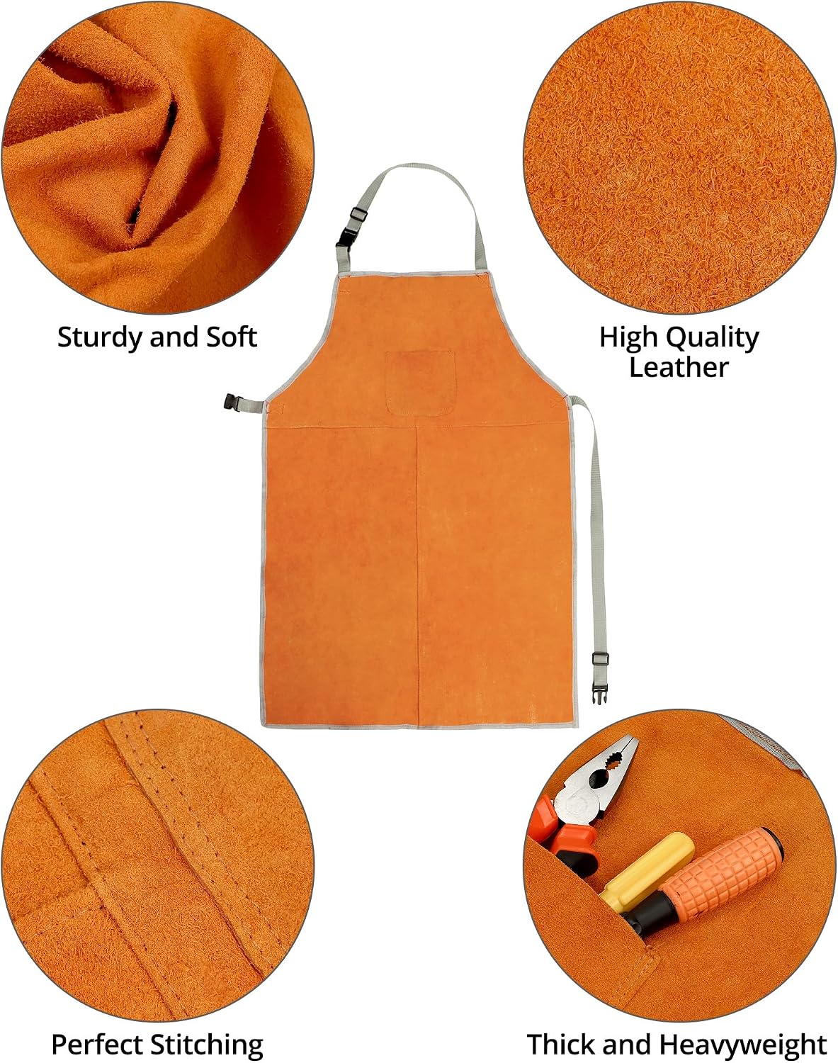 Welding Apron& Sleeves, Welding Work Protectors Set, Heat and Flame Resistant Leather Work Shop, Blacksmith