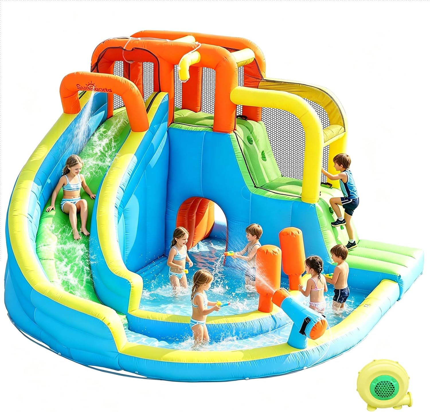 Inflatable Water Slide, Bounce House for Kids, Inflatable Water Park with Splash Pool, Bouncy Castle for Outdoor