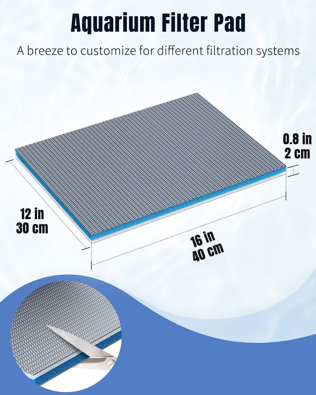 8-Layer Aquarium Filter Pad 16 x 12 Inch Cuttable Aquarium Filter Media Pad Filter Sponge Pad for Freshwater