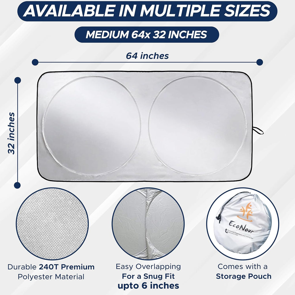 Car Windshield Sunshade | Blocks 99% Heat & Keeps Interior Cool | Universal Fits Cars, SUVs, Trucks | Automotive Sun