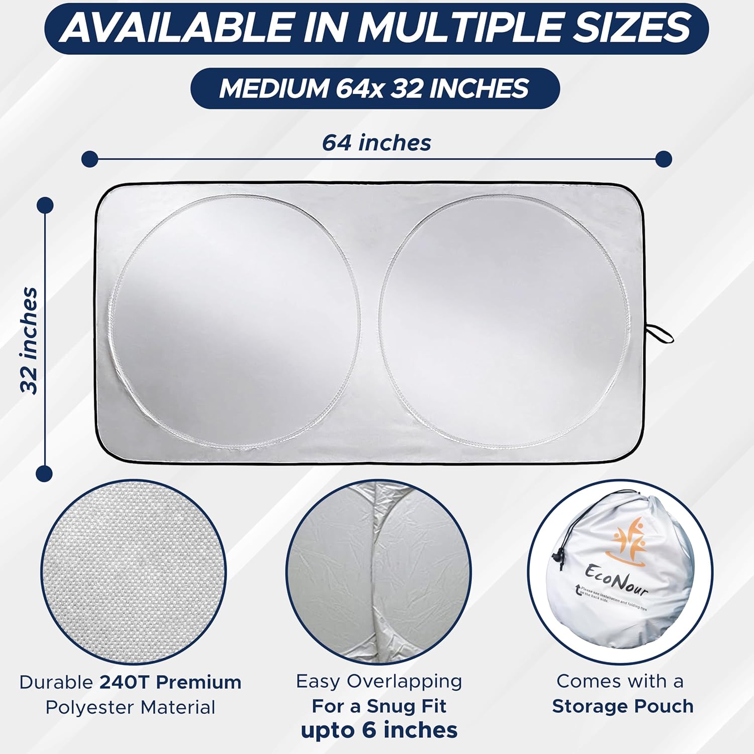 Car Windshield Sunshade | Blocks 99% Heat & Keeps Interior Cool | Universal Fits Cars, SUVs, Trucks | Automotive Sun