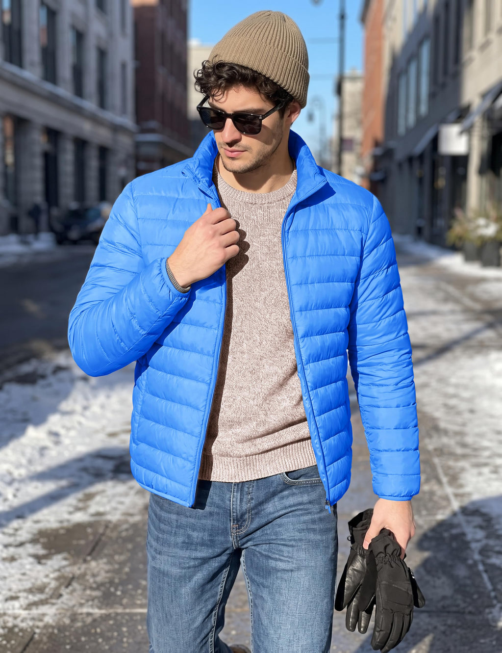 Winter Coats for Men Quilted Full Zip Puffer Jacket Blue 2XL
