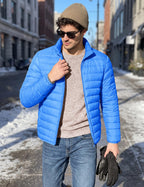 Winter Coats for Men Quilted Full Zip Puffer Jacket Blue 2XL