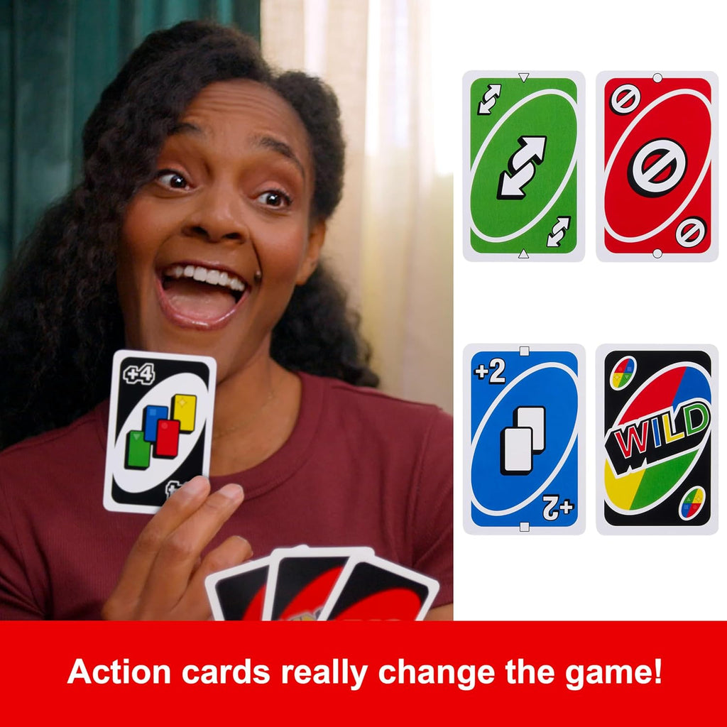 Mattel Games UNO Card Game for Kid, Adult & Family Nights & Parties, Travel & Vacations, Color Blind Accessible &