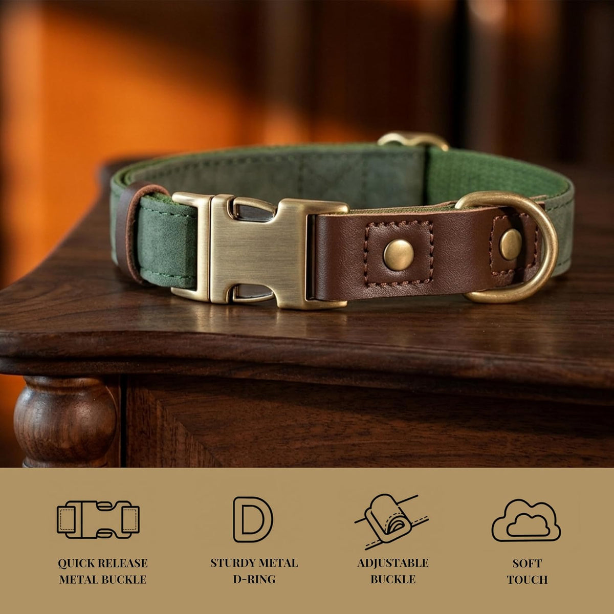 PU Leather Dog Collar for Small Dogs Puppy, Soft Lining, Green S