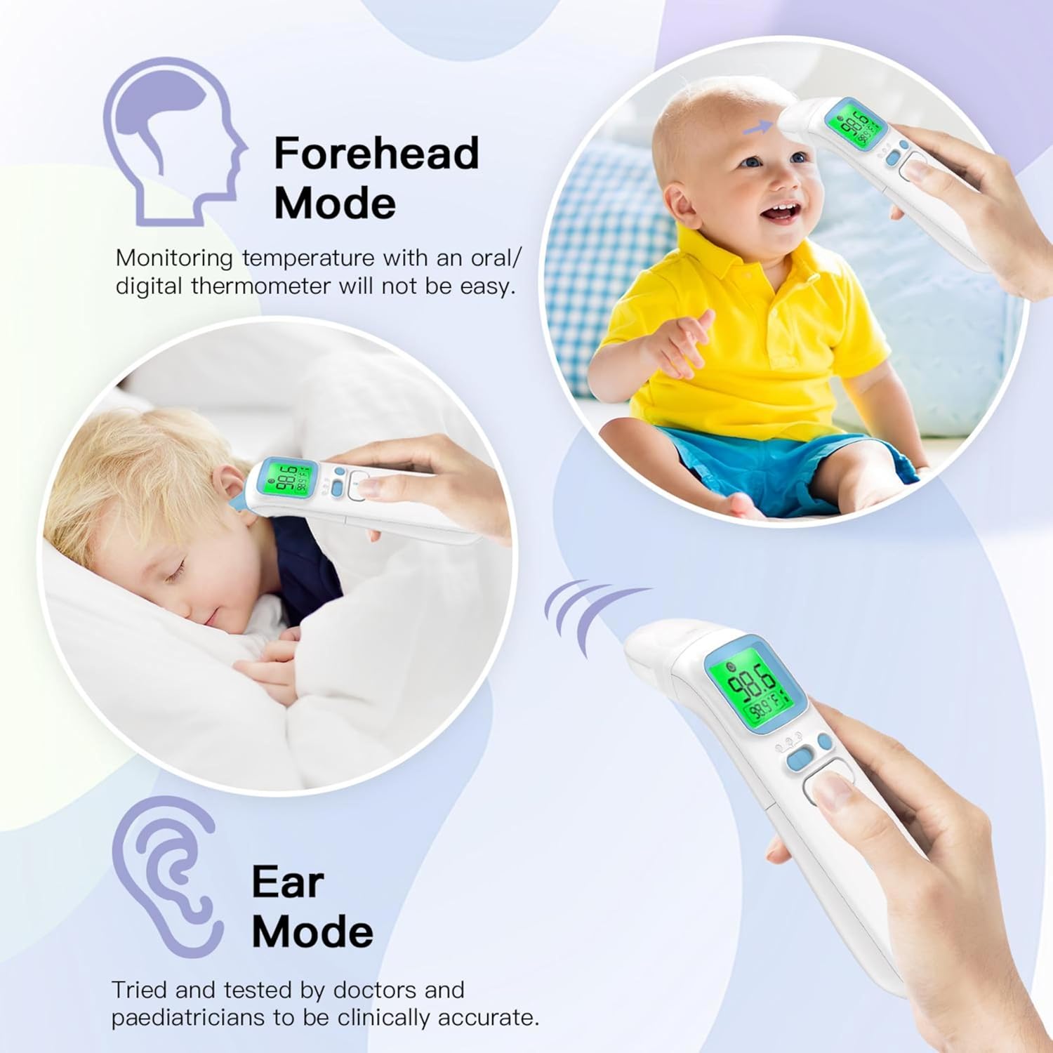 Ear and Forehead Thermometer for Adults, 3-in-1 Infrared Digital Thermometer for Kids and Baby, Accurate 1 Second
