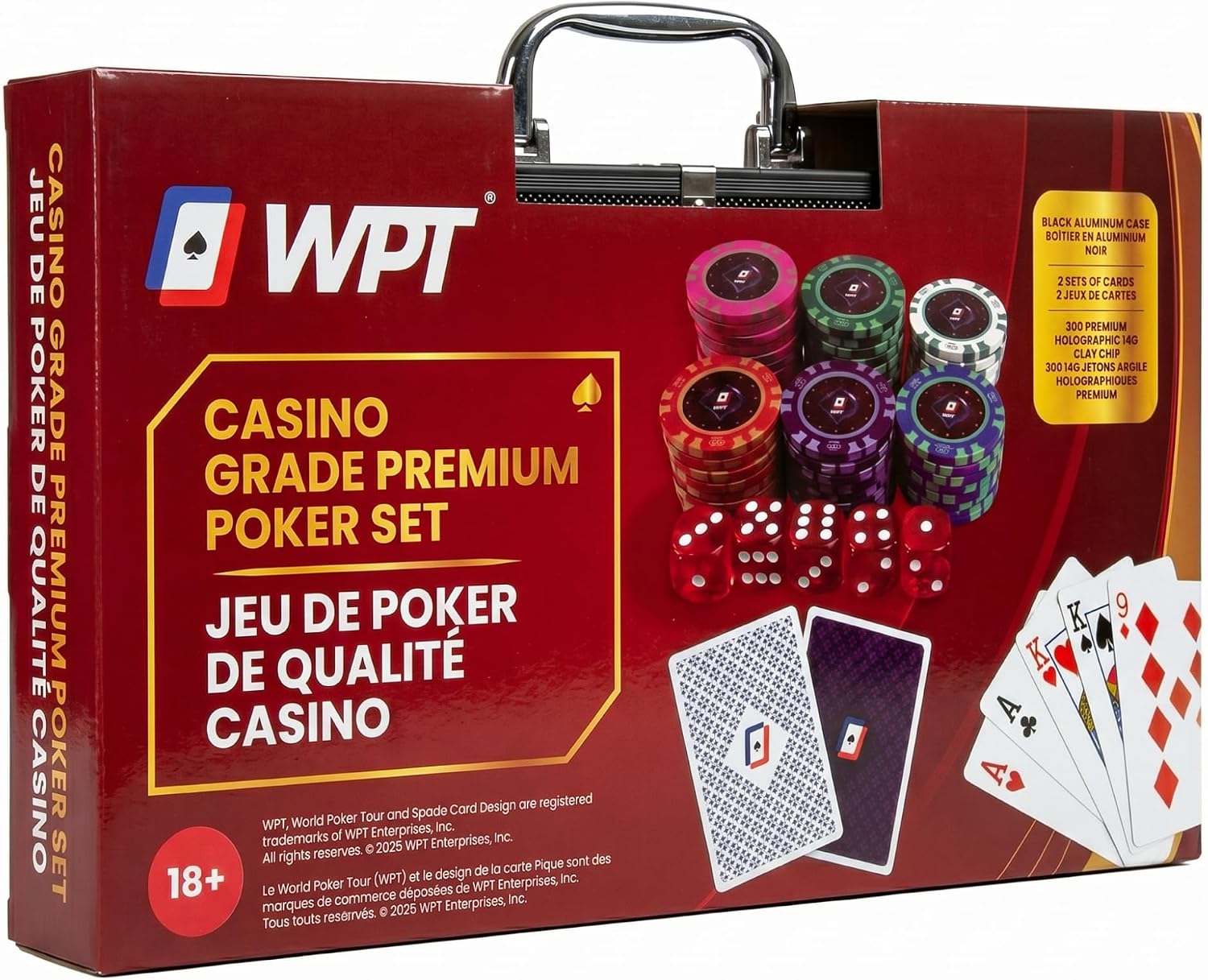 Official World Poker Tour Casino Grade 300‑Piece Poker Set with Aluminum Carry Case, 14g Premium Poker Chips, Cards