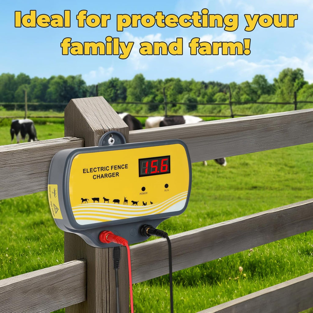 Electric Fence Charger 12V Input to 12KV Output, 2 Joule, 120 Acre Plug-in Electric Fence Energizer for Wildlife